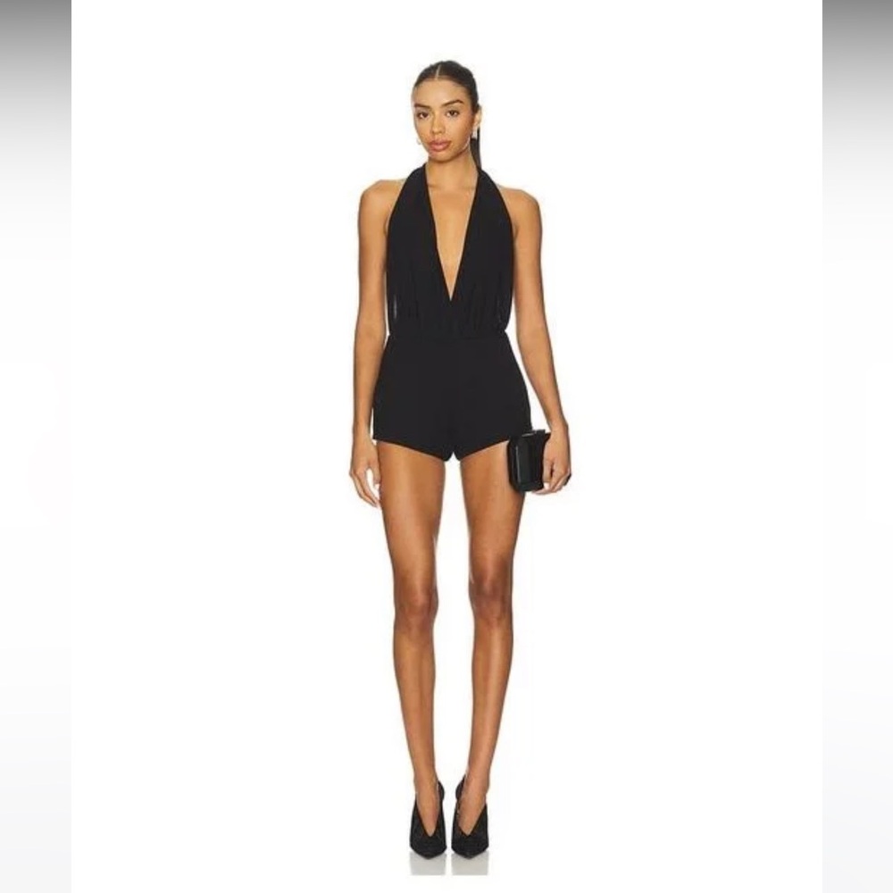 Indah Oyster Halter Romper in black